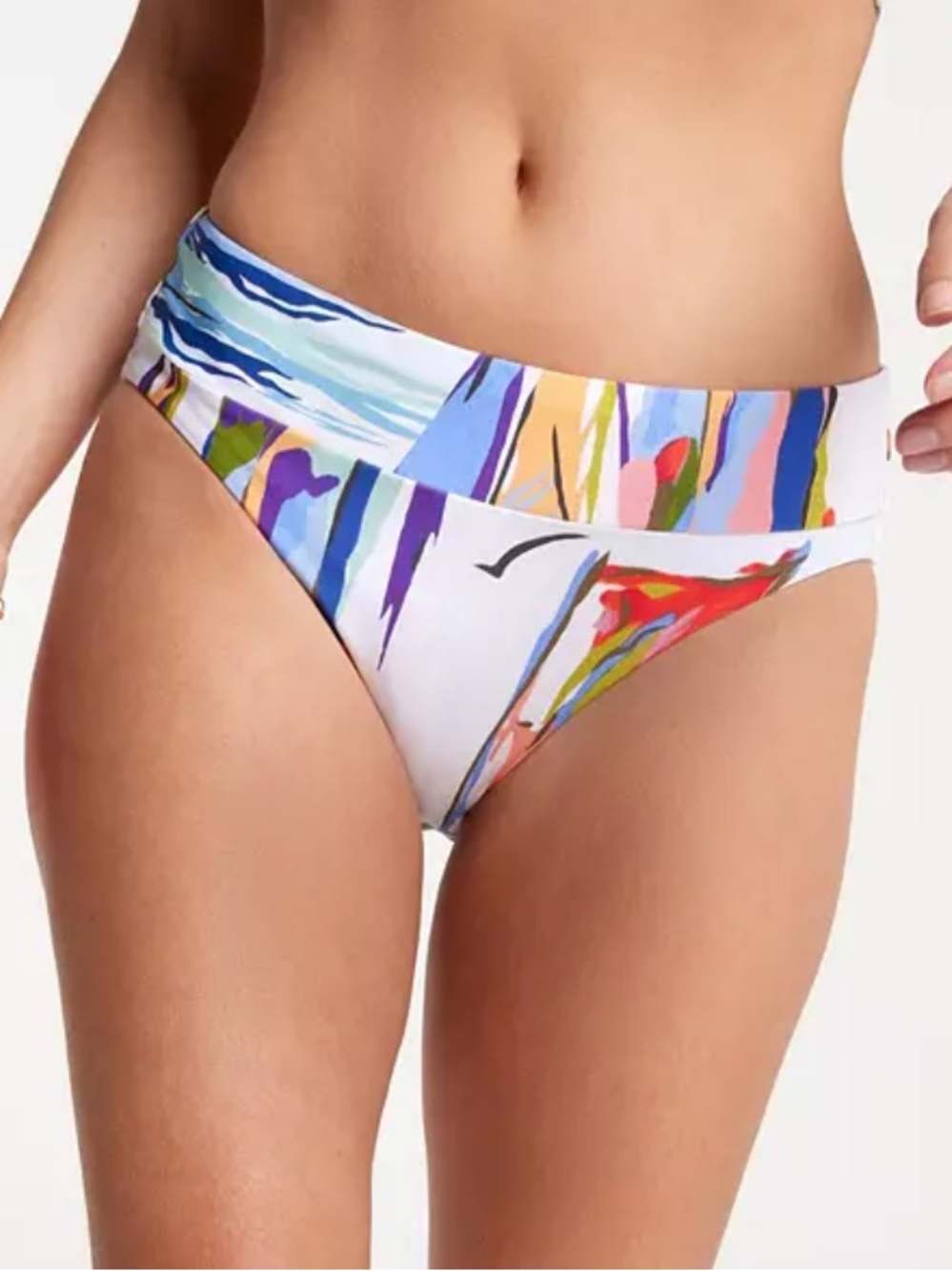 CALIA by Carrie Underwood White Multicolor Tahitian print Abstract Bikini Bottom